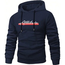 Black Sokak Lacivert Attitude Baskılı Oversize Kapüşonlu Erkek Sweatshirt