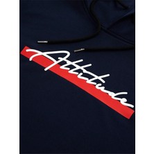 Black Sokak Lacivert Attitude Baskılı Oversize Kapüşonlu Erkek Sweatshirt