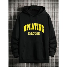 Black Sokak  Erkek Updatıng Baskılı Oversize Siyah Kapuşonlu Sweatshirt