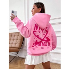 Black Sokak Pembe Nice Summer Baskılı Oversize Kapüşonlu Unisex Sweatshirt