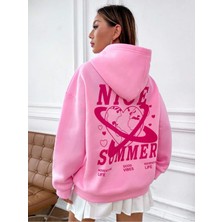 Black Sokak Pembe Nice Summer Baskılı Oversize Kapüşonlu Unisex Sweatshirt