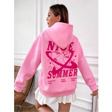 Black Sokak Pembe Nice Summer Baskılı Oversize Kapüşonlu Unisex Sweatshirt