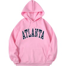 Black Sokak Pembe Atlanta Baskılı Oversize Kapüşonlu Unisex Sweatshirt