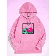 Black Sokak Pembe Tokyo Baskılı Oversize Kapüşonlu Unisex Sweatshirt