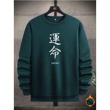 Black Sokak  Destiny Çince Baskılı Yeşil Oversize Bisiklet Yaka Sweatshirt