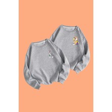 Black Sokak Gri Bucks Bunny Baskılı Oversize Bisiklet Yaka Sweatshirt Sevgili Kombini