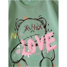 Black Sokak  Unisex Mint Yeşil Love Bisiklet Yaka Baskılı Oversize Sweatshirt