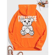 Black Sokak Turuncu Challenge Baskılı Oversize Kapüşonlu Erkek Sweatshirt