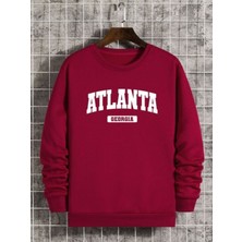 Black Sokak Atlanta Geogria Baskılı Kırmızı Oversize Bisiklet Yaka Sweatshirt
