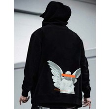 Black Sokak Siyah Özgürlük Heykeli Baskılı Oversize Kapüşonlu Erkek Sweatshirt