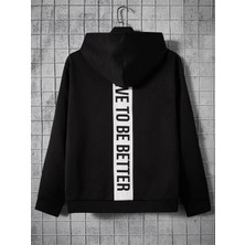 Black Sokak Siyah Strive Baskılı Oversize Kapüşonlu Erkek Sweatshirt