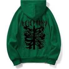 Black Sokak Yeşil Telepathy Baskılı Oversize Kapüşonlu Erkek Sweatshirt