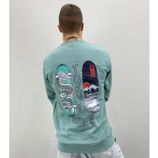 Black Sokak  Erkek Nefti Yeşili Tokyo Baskılı Oversize Bisiklet Yaka Sweatshirt