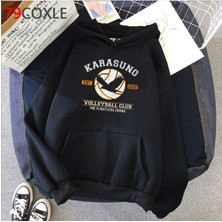 Black Sokak  Erkek Siyah Karasuno Baskılı Oversize Kapüşonlu Sweatshirt