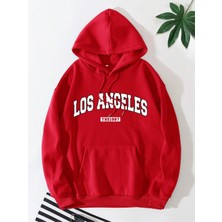 Black Sokak Kırmızı La 1987 Baskılı Oversize Kapüşonlu Erkek Sweatshirt