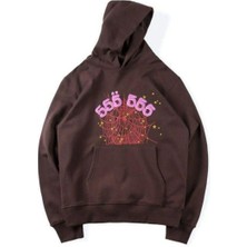 Black Sokak Unısex Kahverengi Spıder 555 Baskılı Oversize Kapüşonlu Sweatshirt