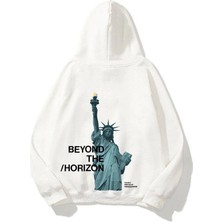 Black Sokak  Unisex Beyaz Beyond Baskıl Oversize Kapüşonlu Sweatshirt