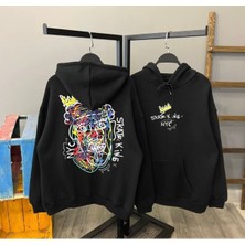 Black Sokak unisexsiyahskatekingbaskılıoversizekapüşonlusweatshirt