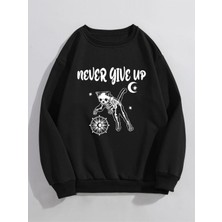 Black Sokak Unisex Siyah New York Baskılı Kapüşonlu Oversize Sweatshirt
