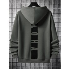 Black Sokak Antrasit Sırt Aloha Baskılı Oversize Kapüşonlu Erkek Sweatshirt