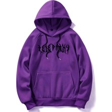 Black Sokak Mor Telepathy Baskılı Oversize Kapüşonlu Erkek Sweatshirt