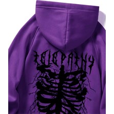 Black Sokak Mor Telepathy Baskılı Oversize Kapüşonlu Erkek Sweatshirt
