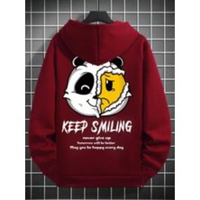 Black Sokak Bordo Keep Smiling Baskılı Oversize Kapüşonlu Erkek Sweatshirt
