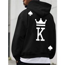 Black Sokak Siyah Maça Papaz Baskılı Oversize Kapüşonlu Erkek Sweatshirt