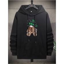 Black Sokak  Erkek Siyah Xxx Ayıcık Baskılı Oversize Kapüşonlu Sweatshirt