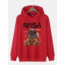 Black Sokak Unisex Kırmızı Ayıcıklı Nasa Baskılı Sweatshirt
