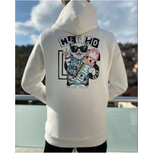 Black Sokak  Erkek Beyaz Heyho Baskılı Oversize Kapüşonlu Sweatshirt