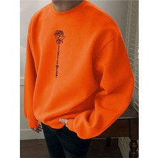 Black Sokak Turuncu Gül Baskılı Oversize Bisiklet Yaka Erkek Sweatshirt