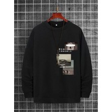 Black Sokak  Chasing Dream Baskılı Siyah Oversize Bisiklet Yaka Sweatshirt