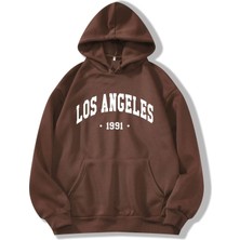 Black Sokak  Unisex Kahverengi Los Angeles Baskılı Oversize Kapüşonlu Sweatshirt