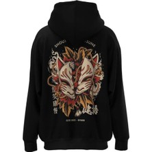 Black Sokak Siyah Shout Maske Baskılı Oversize Erkek Bisiklet Yaka Sweatshirt