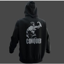 Black Sokak Siyah Conquer Baskılı Oversize Erkek Bisiklet Yaka Sweatshirt