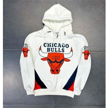 Black Sokak Beyaz Bulls Baskılı Oversize Erkek Kapuşonlu Sweatshirt