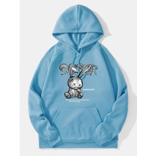 Black Sokak Bebe Mavi Tavşan Baskılı Oversize Erkek Sweatshirt