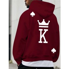 Black Sokak Bordo Maça Papaz Baskılı Oversize Kapüşonlu Erkek Sweatshirt