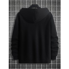 Black Sokak Siyah Dikey Baskılı Oversize Kapüşonlu Erkek Sweatshirt