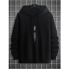 Black Sokak Siyah Dikey Baskılı Oversize Kapüşonlu Erkek Sweatshirt
