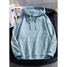 Black Sokak Bebe Mavi Kol Baskılı Oversize Erkek Sweatshirt