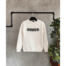 Black Sokak Beyaz Trust Baskılı Oversize Bisiklet Yaka Erkek Sweatshirt