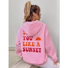 Black Sokak Pembe Love You Baskılı Oversize Kapüşonlu Unisex Sweatshirt