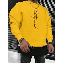 Black Sokak Sarı Stay Baskılı Oversize Bisiklet Yaka Erkek Sweatshirt
