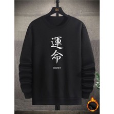 Black Sokak  Destiny Çince Baskılı Siyah Oversize Bisiklet Yaka Sweatshirt
