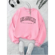 Black Sokak Pembe California Baskılı Oversize Bisiklet Yaka Kadın Sweatshirt