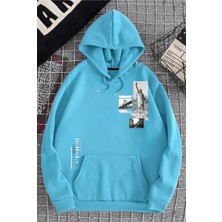 Black Sokak Bebe Mavisi Özgürlük Heykeli Baskılı Oversize Kapuşonlu Erkek Sweatshirt.