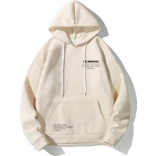 Black Sokak Ekru The Hapiest Baskılı Oversize Kapüşonlu Erkek Sweatshirt