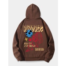 Black Sokak Kahverengi Dünya World Wide Baskılı Oversize Kapüşonlu Erkek Sweatshirt